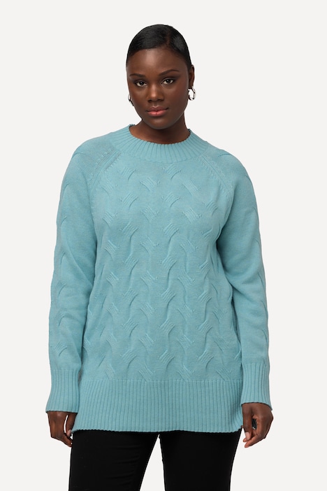 Pullover, Zopfmuster, Stehkragen, Raglan-Langarm