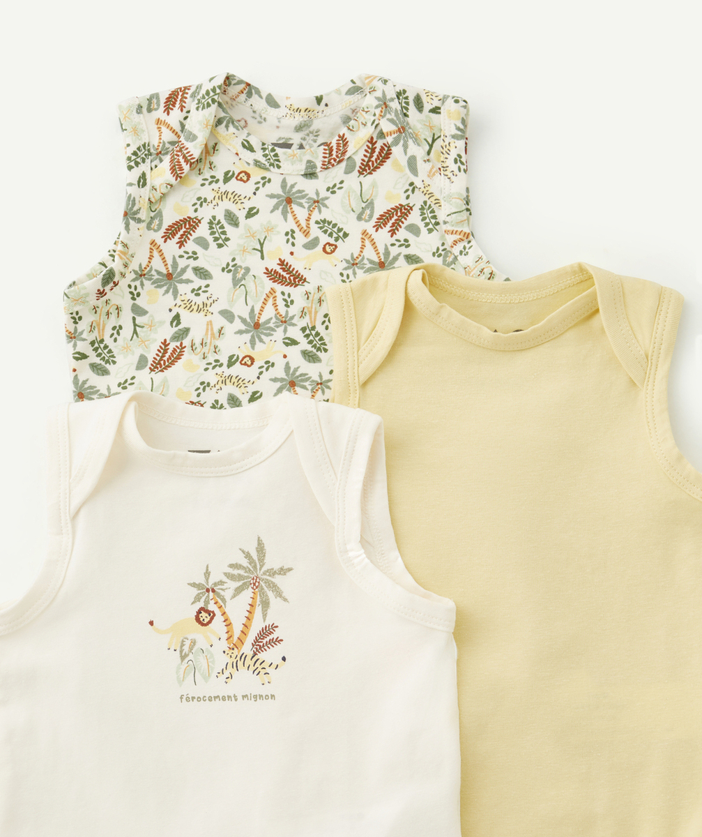 LOT DE 3 BODIES EN COTON BIO SANS MANCHES THÈME SAVANE