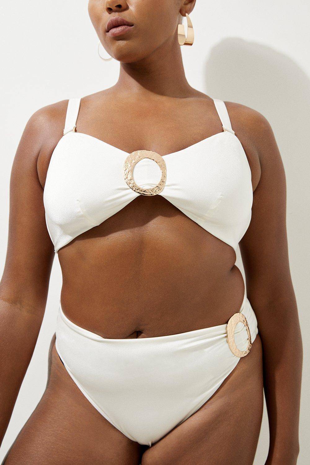 KarenMillen Bas de bikini grande taille avec détail de bordure lisse
