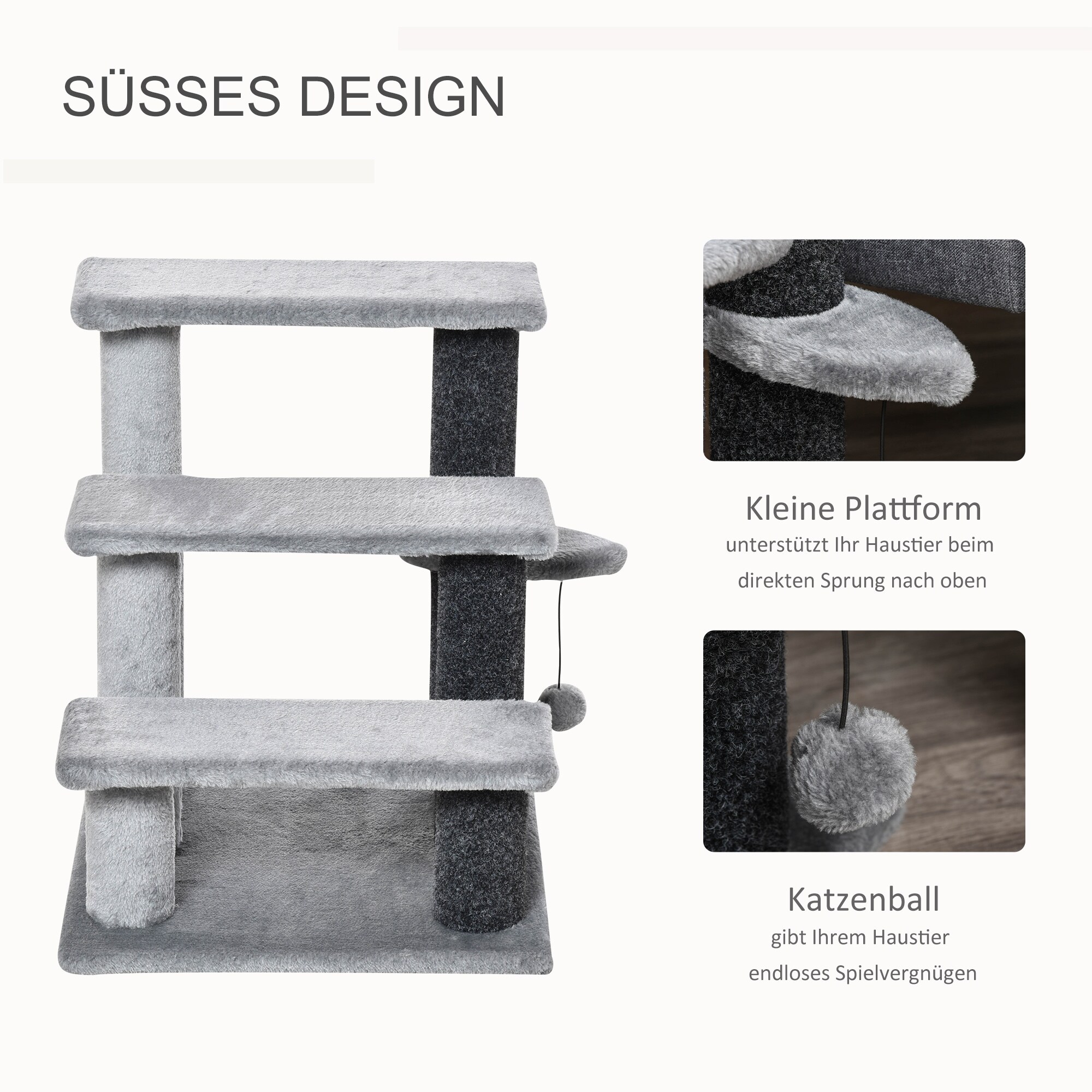 PawHut Haustiertreppe mit Kratzsäulen grau 45 x 40 x 48 cm (LxBxH)