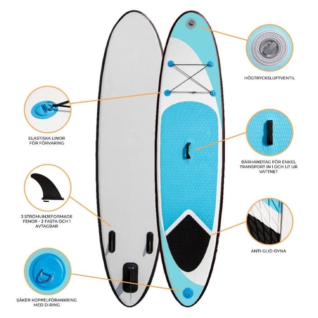 10 fods blå oppustelig paddleboard