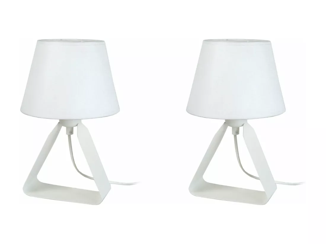 Pair de Lampes de chevet géométrique métal blanc 29 cm.
