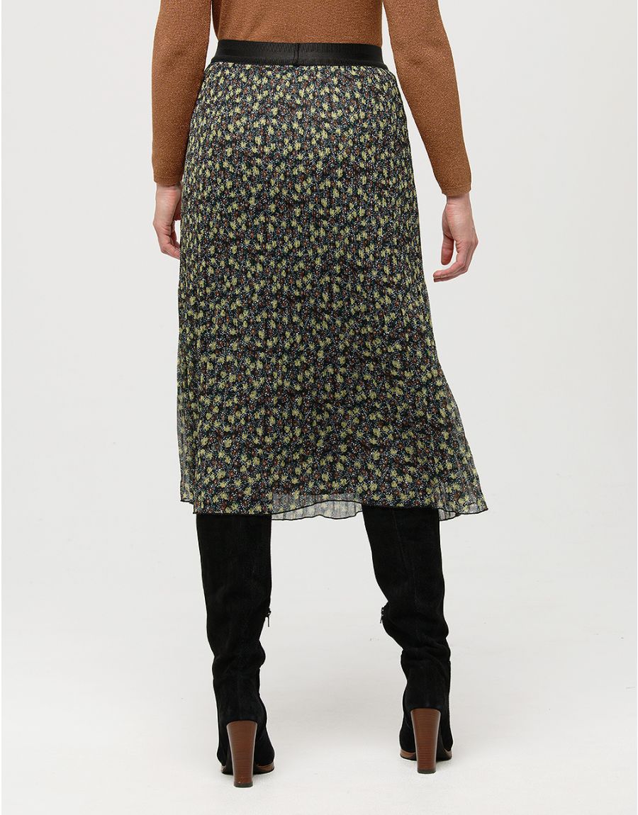 Jupe plissée floral kaki