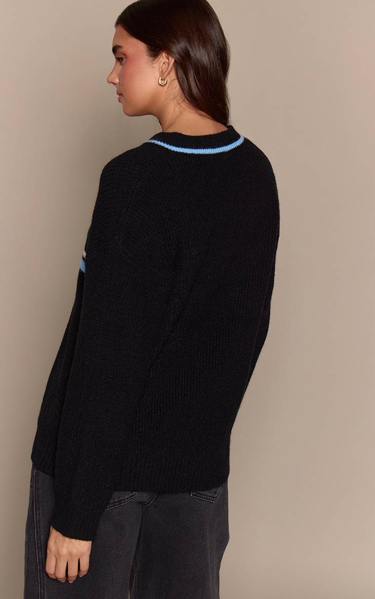 Noir Synthétiquell Sportif Col V À Rayures