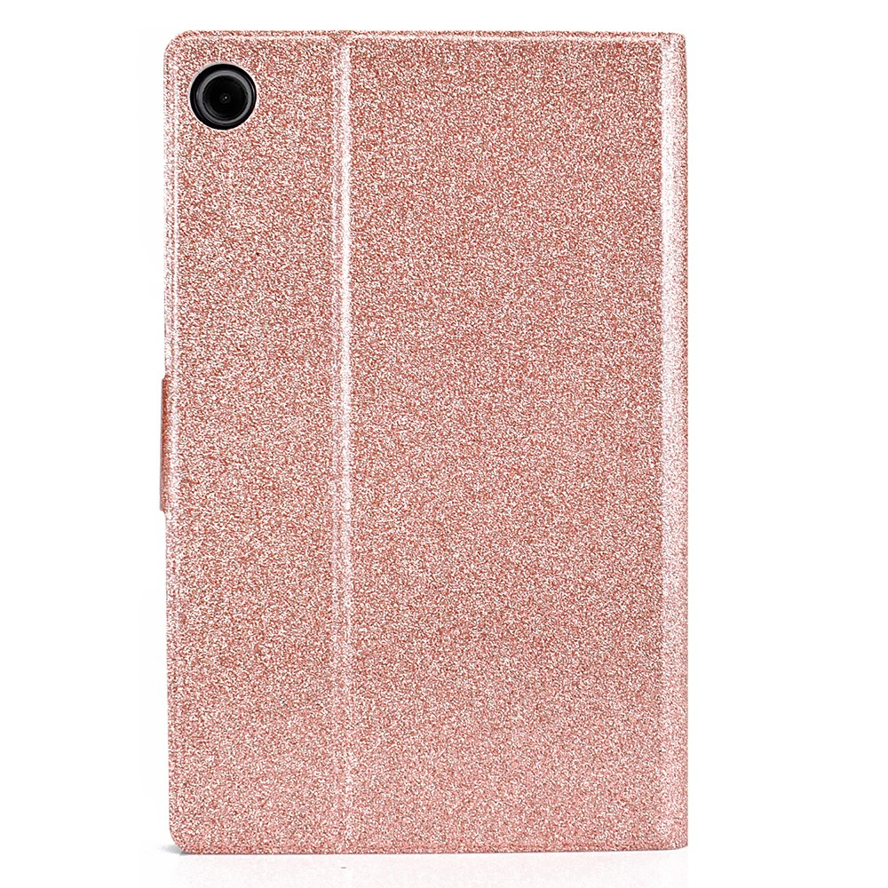 Samsung Galaxy Tab A11  Plus / A9  Plus Leder Tasche Flip Cover mit Glitzer Optik - Roségold
