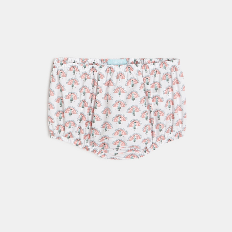Robe bi-matière imprimée paons rose bébé fille