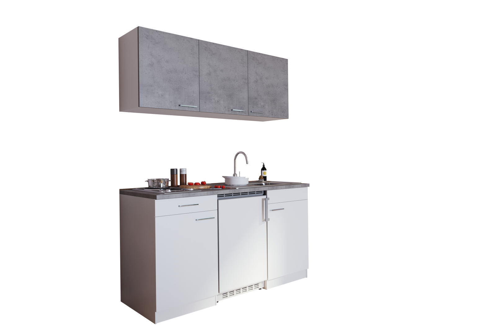 RESPEKTA Küchenzeile - weiß - Beton - mit E-Geräten - 150 cm