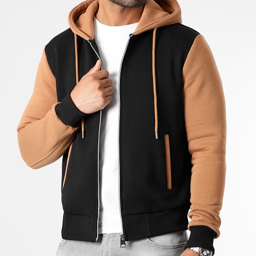 Veste Teddy Zippée A Capuche 2812 Noir Camel