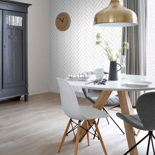 Estahome Visgraat Motief Behang II - 0,53 x 10,05 m - Donkergroen