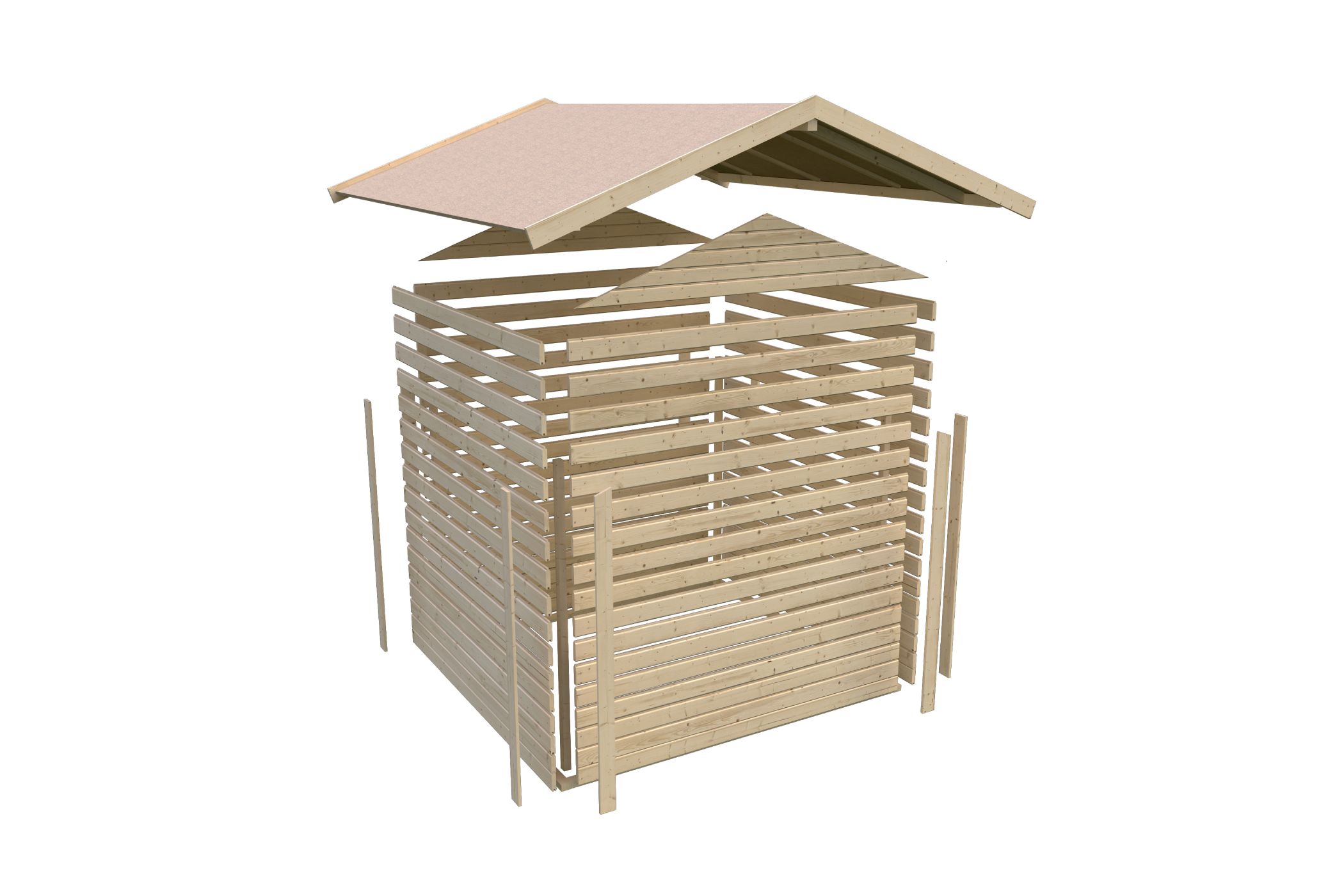 Karibu Gartenhaus 19mm Multi Satteldach mit Schrank und Anbaudach terragrau inkl. Fußboden & Dacheindeckung