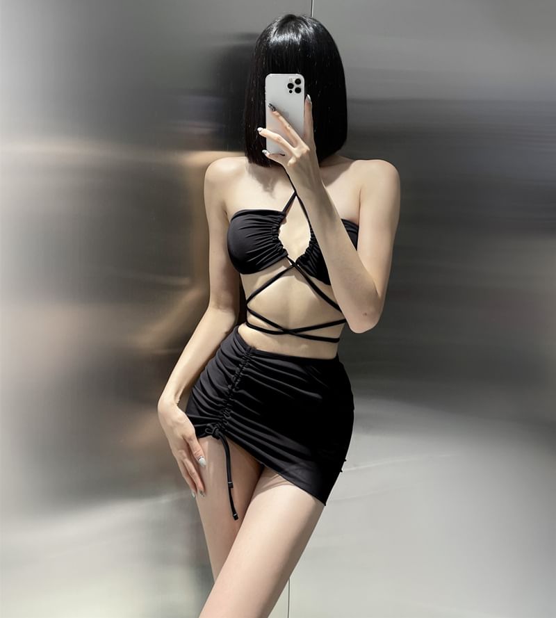 Salanghae - Set: halter bikinitop + broekje + bedekking met trekkoord
