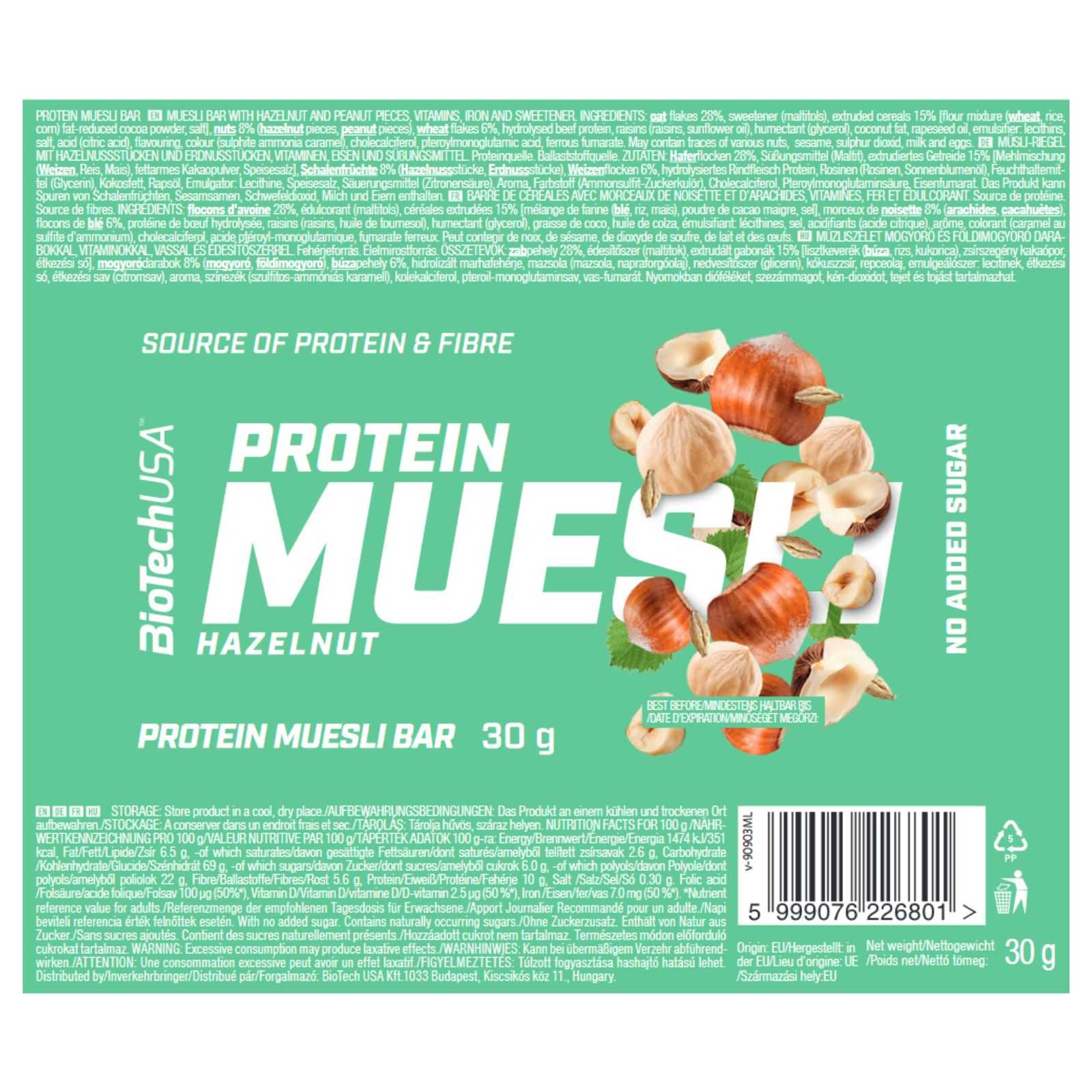 Barra de proteína de muesli Biotech USA 30g