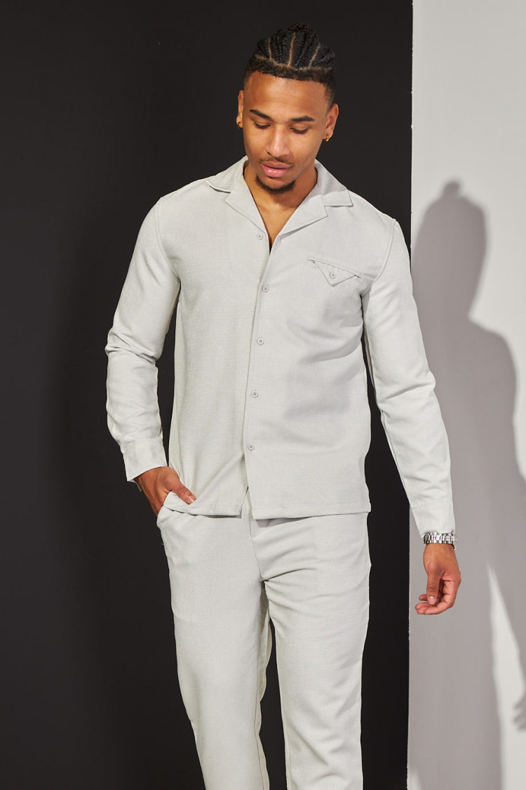 Ensemble 2 pièces chemise + pantalon chiné gris clair
