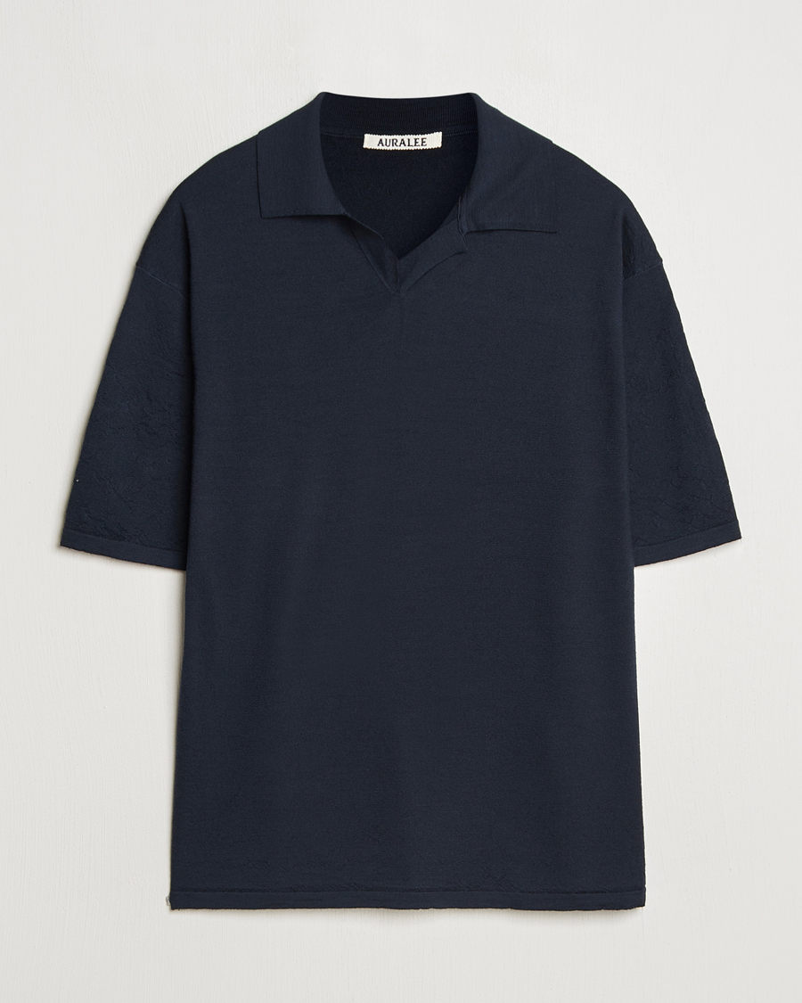 Auralee Wool Knit Polo Navy