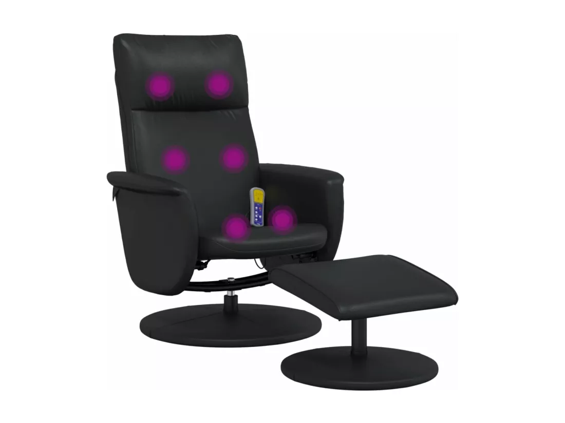 Fauteuil inclinable massant avec repose-pied noir similicuir