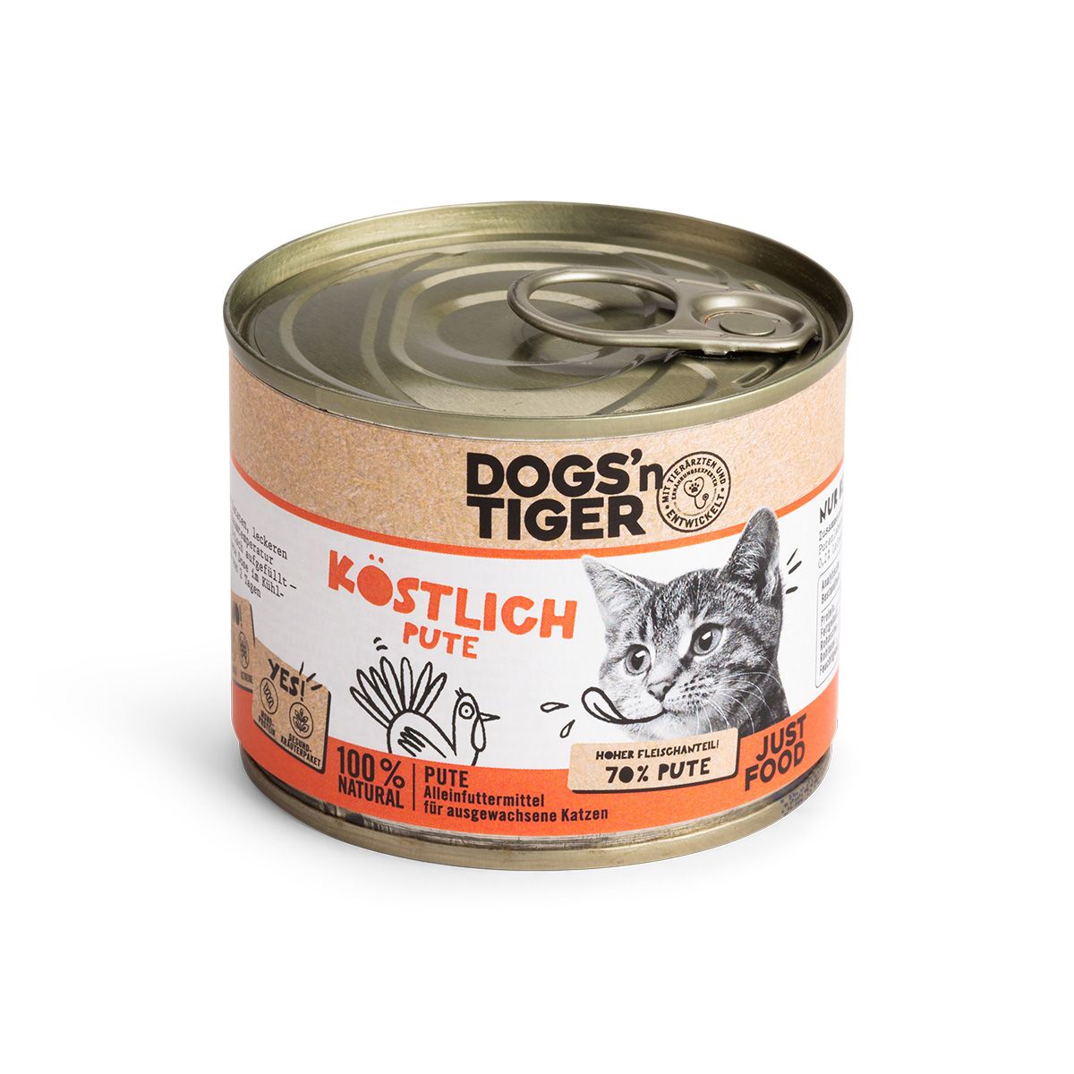 Dogs’n Tiger Adult Premium, Katzenfutter, Köstlich, Katzen Nassfutter, Getreidefrei, Pute & Leinöl