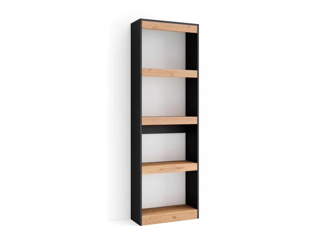 Étagère Bibliothèque, 60x186x25cm, Salon Salle à manger Bureau, Chêne et noir