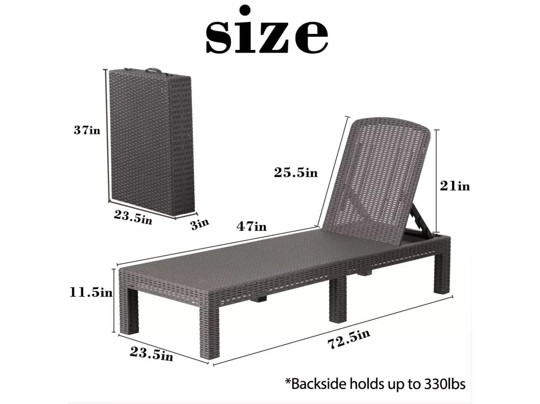 Bain de soleil - Chaise longue - Résine imitation rotin tressé - Coussin - Dossier réglable - Gris Sparkle