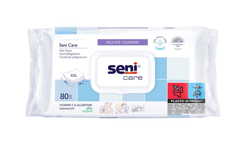 Seni Care Feuchtpflegetücher<br>80 Stück, Beutel, mit Klickverschluss