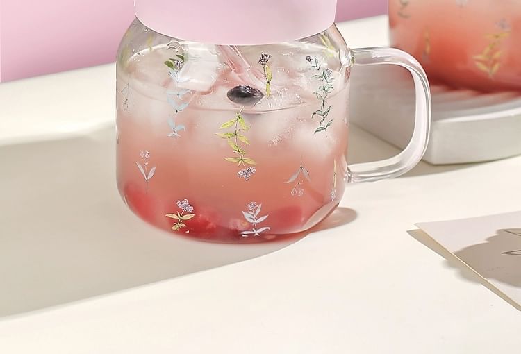 Kawa Simaya - Glazen drinkbeker met print en rietje (verschillende ontwerpen)