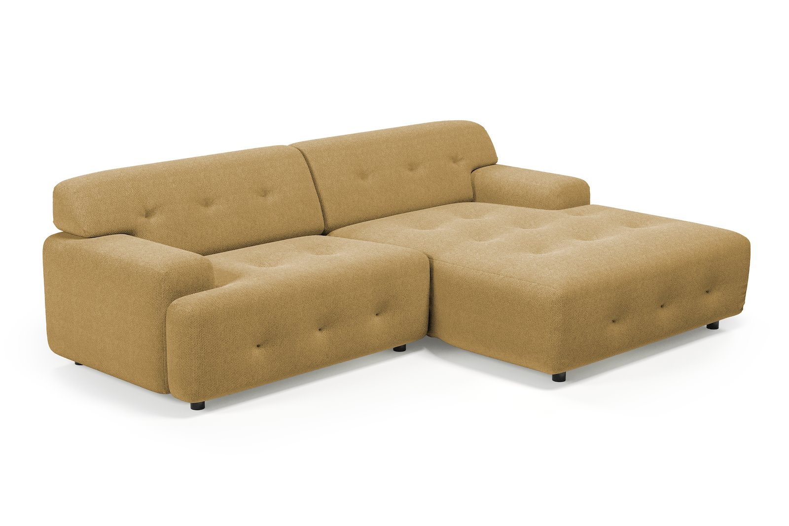 Bob sofa 1,5-seter med sjeselong høyre. Tekstil Mito 170 Mustard med sorte ben.