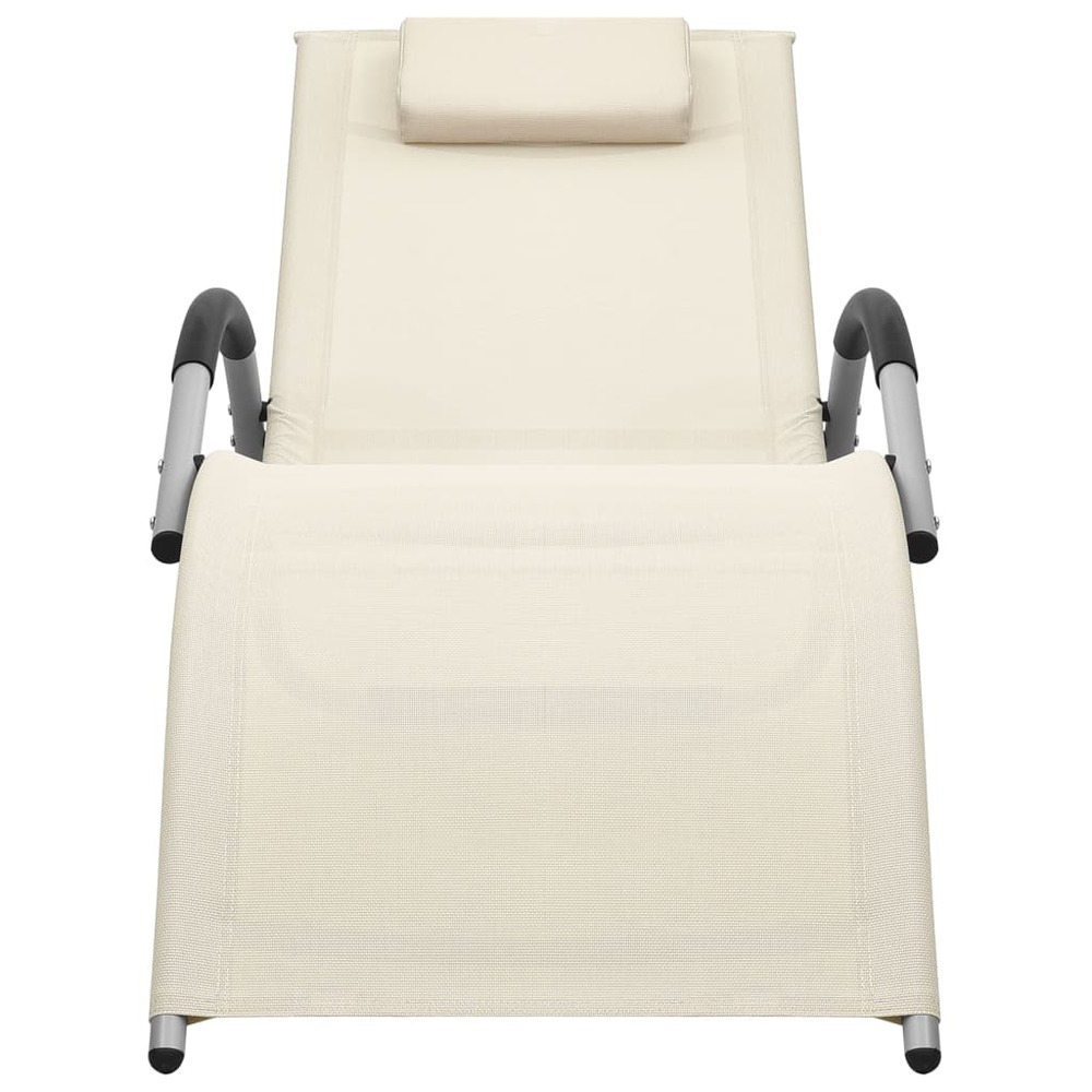 Transat chaise longue bain de soleil lit de jardin terrasse meuble d'extérieur textilène crème et gris