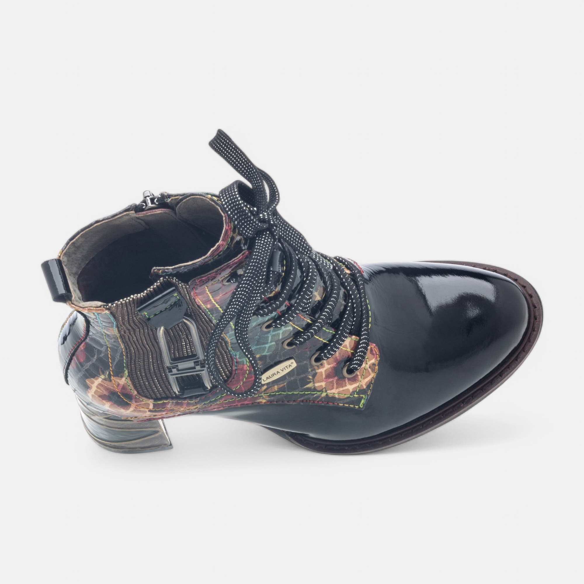 Bottines à lacets à talon Femme noir vernis