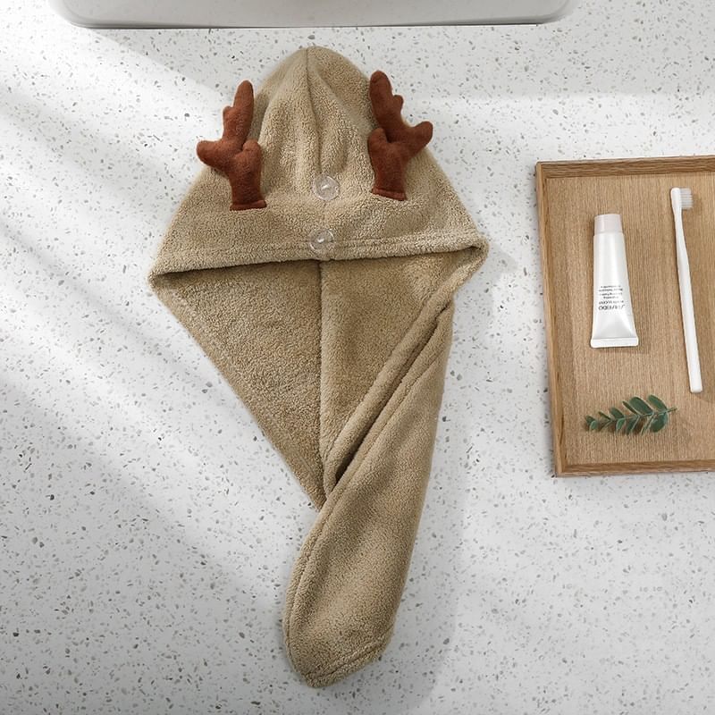 Home Simply - Deer Coral Fleece Snel Droog Haarhanddoek (Verschillende Ontwerpen)