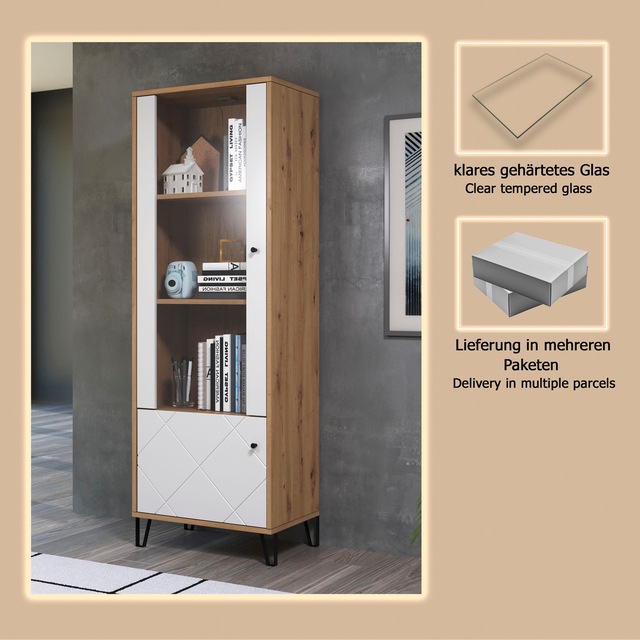 PLACES OF STYLE Standvitrine »Tarragona« Standvitrine mit 2 Türen - (B/T/H) 63/40/172 cm
