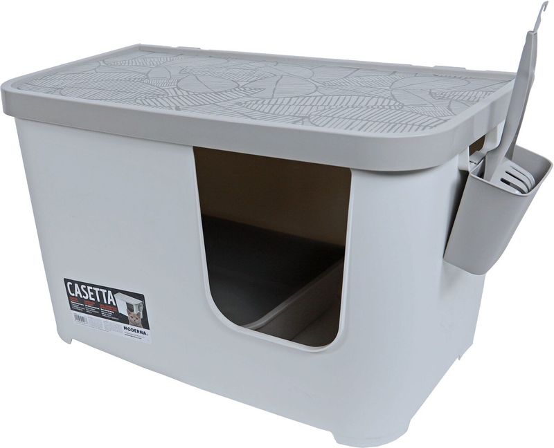 Moderna Kattenbak Casetta - Grijs Wit - Kattentoilet