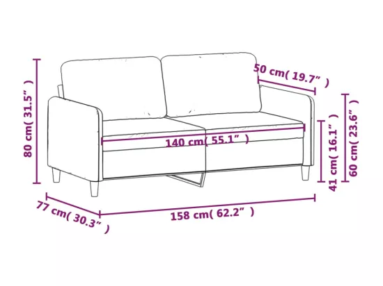 Canapé à 2 places Gris clair 140 cm Velours