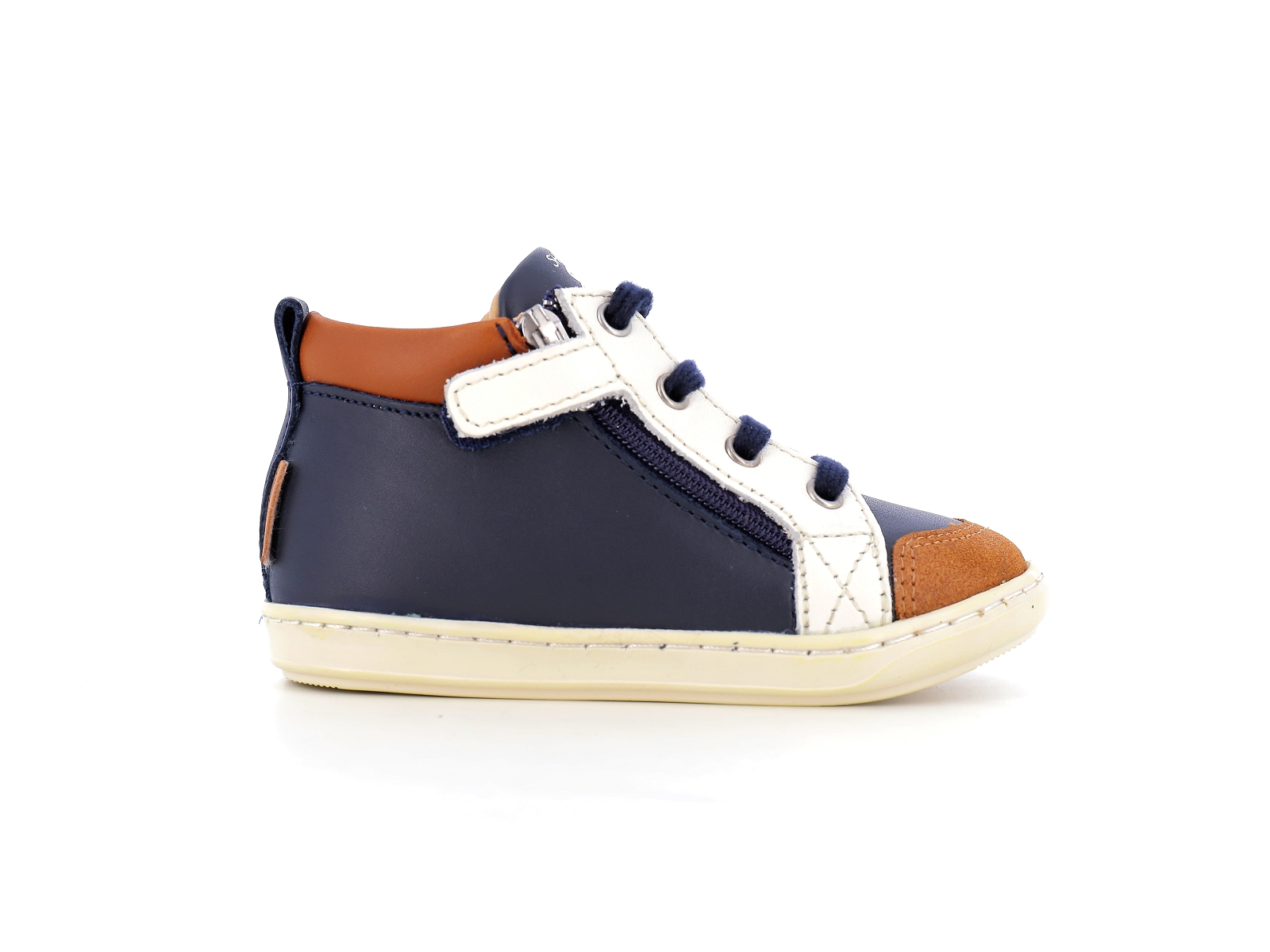 Shoopom-BOUBA BI ZIP Cuir Marine-Blanc