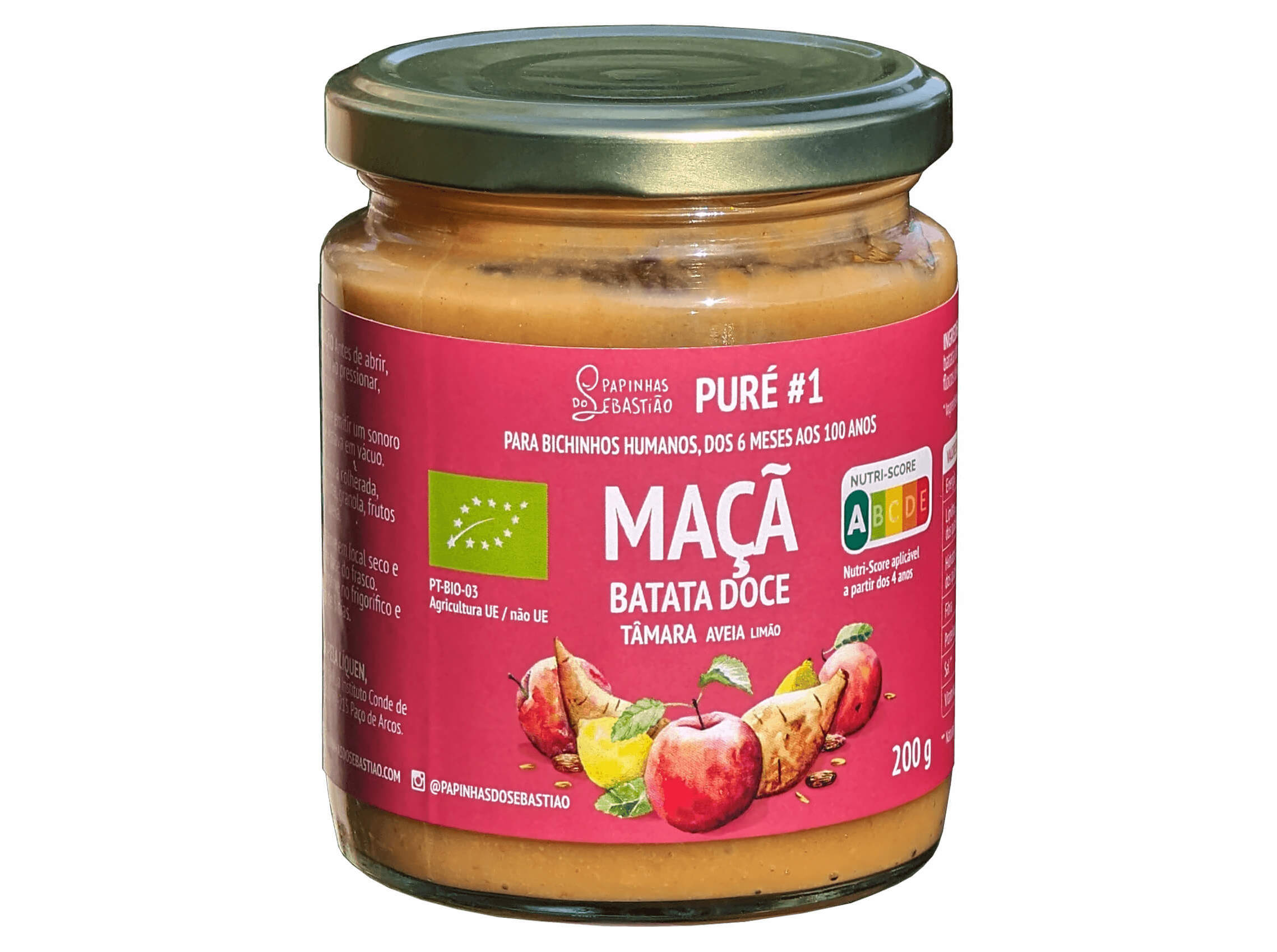 PURÉ BIO PAPINHAS DO SEBASTIÃO MAÇÃ BATATA-DOCE AVEIA TÂMARA LIMÃO 200G
