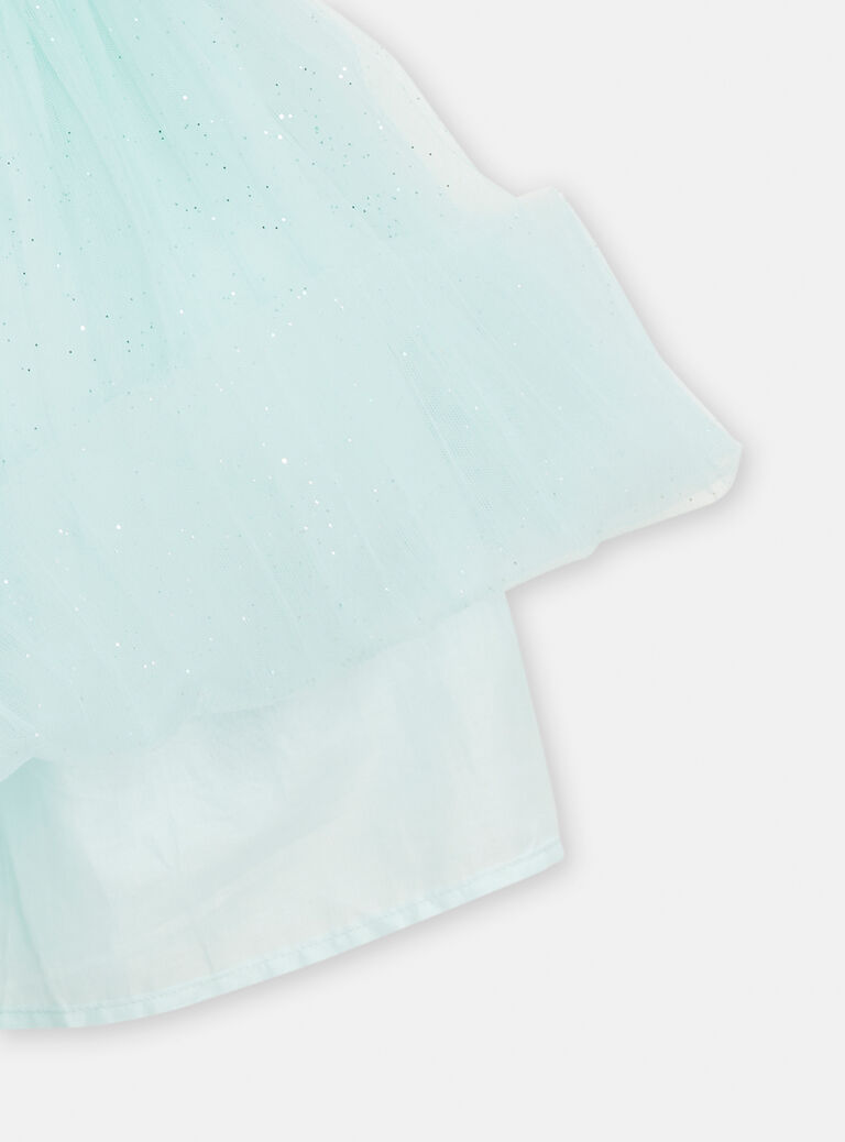 Robe bi-matière vert d'eau pour fille