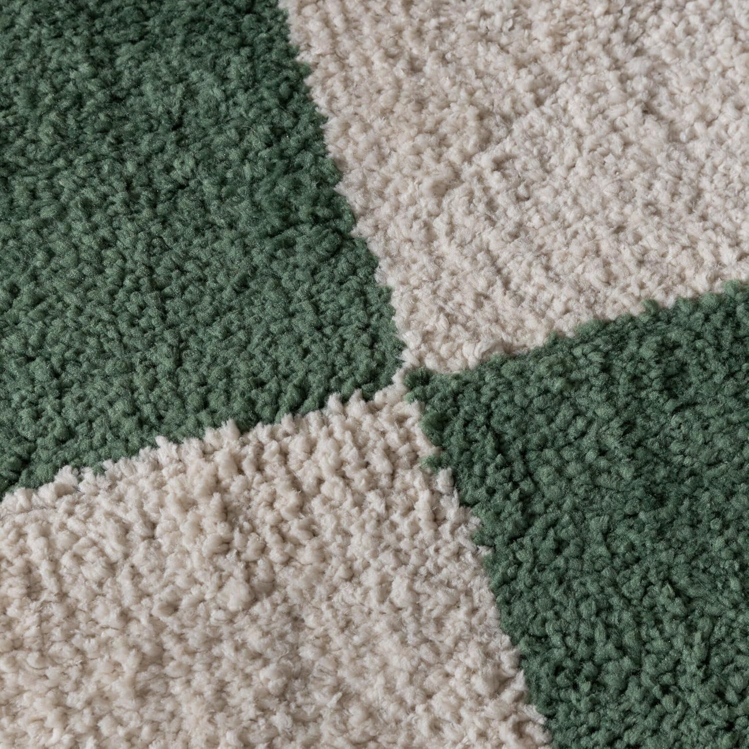 FRAAI | Home & Living Teppich Kariert - Blox Grün Weiß - Baumwolle, Polyester - Hochflor - Blöcke, Kariert - Waschbar in Waschmaschine - Modern - Wohnzimmer, Schlafzimmer, Büro - Carpet