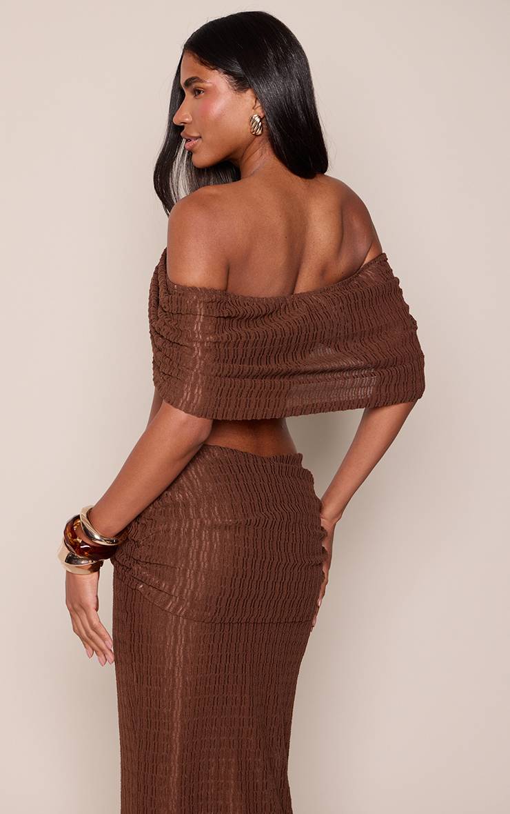 Chocolat Haut Drapé Bardot Texturé Ensemble Coordonné