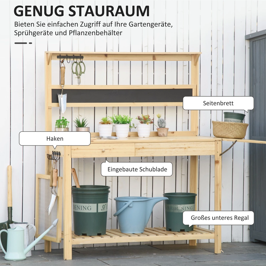 Outsunny Pflanztisch mit Haken natur