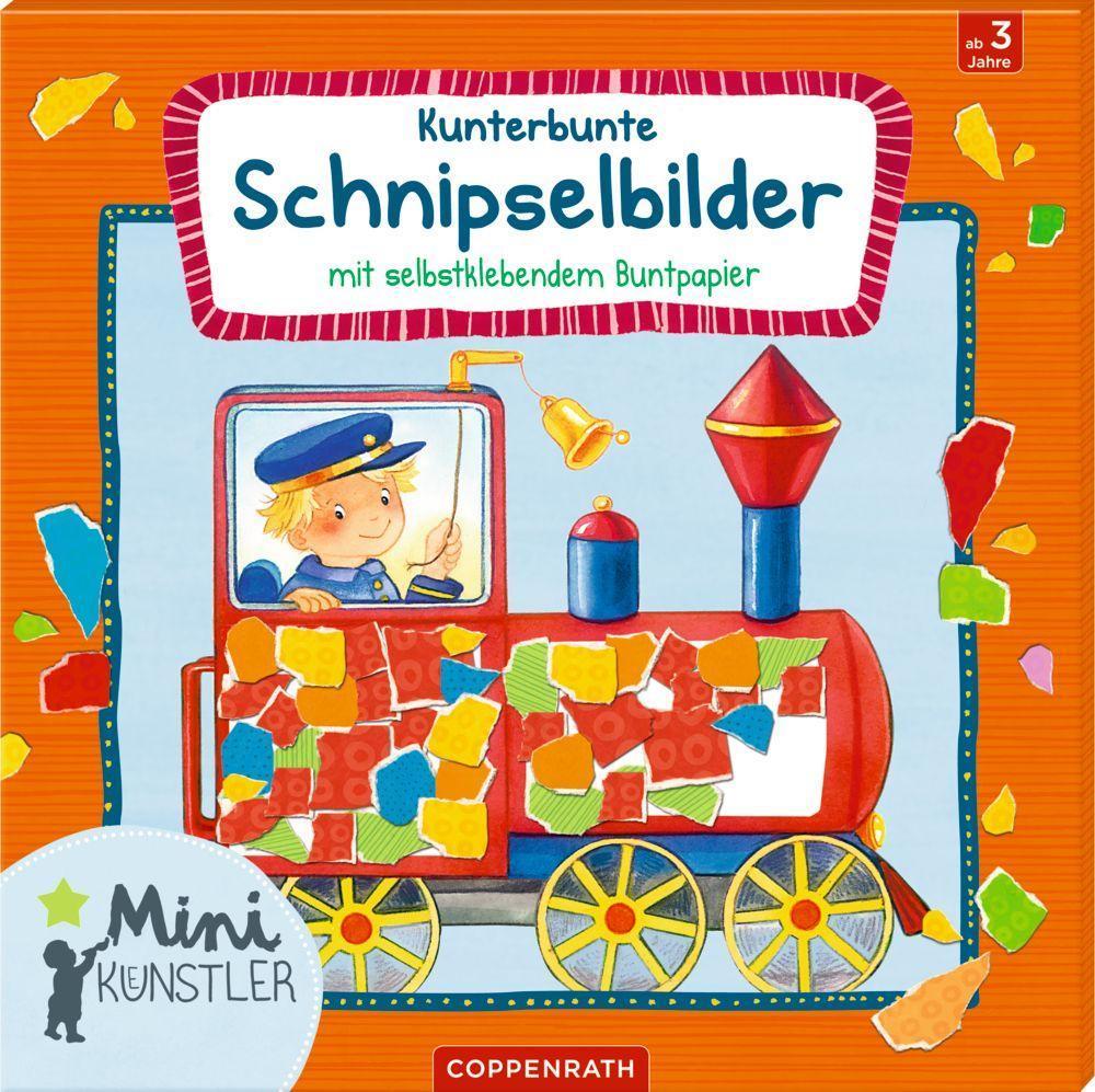 Kunterbunte Schnipselbilder mit selbstklebendem Buntpapier