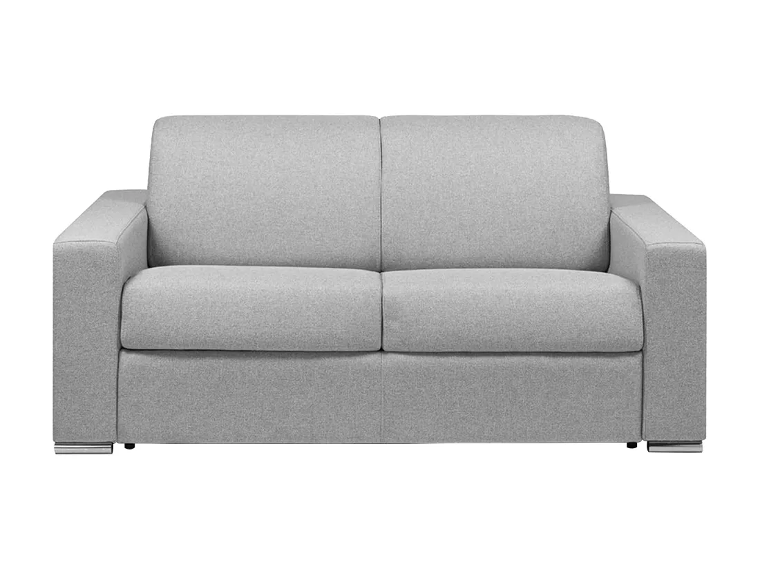 Canapé 2 places convertible express en tissu gris - Couchage lattes larges 120 cm - Matelas 14 cm avec mémoire de forme CALITO