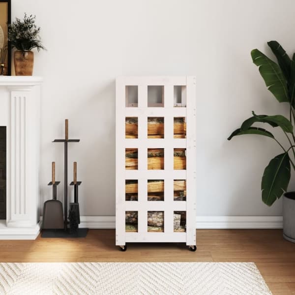 vidaXL Vedstativ med hjul 40x49x110 cm heltre furu