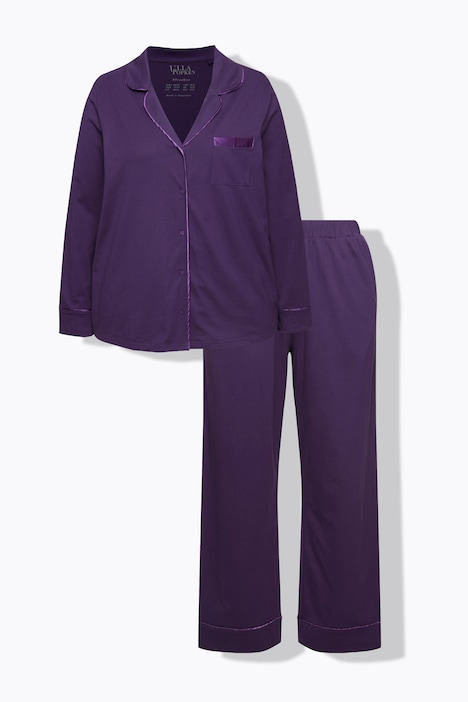 Pyjama, Satin-Piping, Reverskragen, Langarm