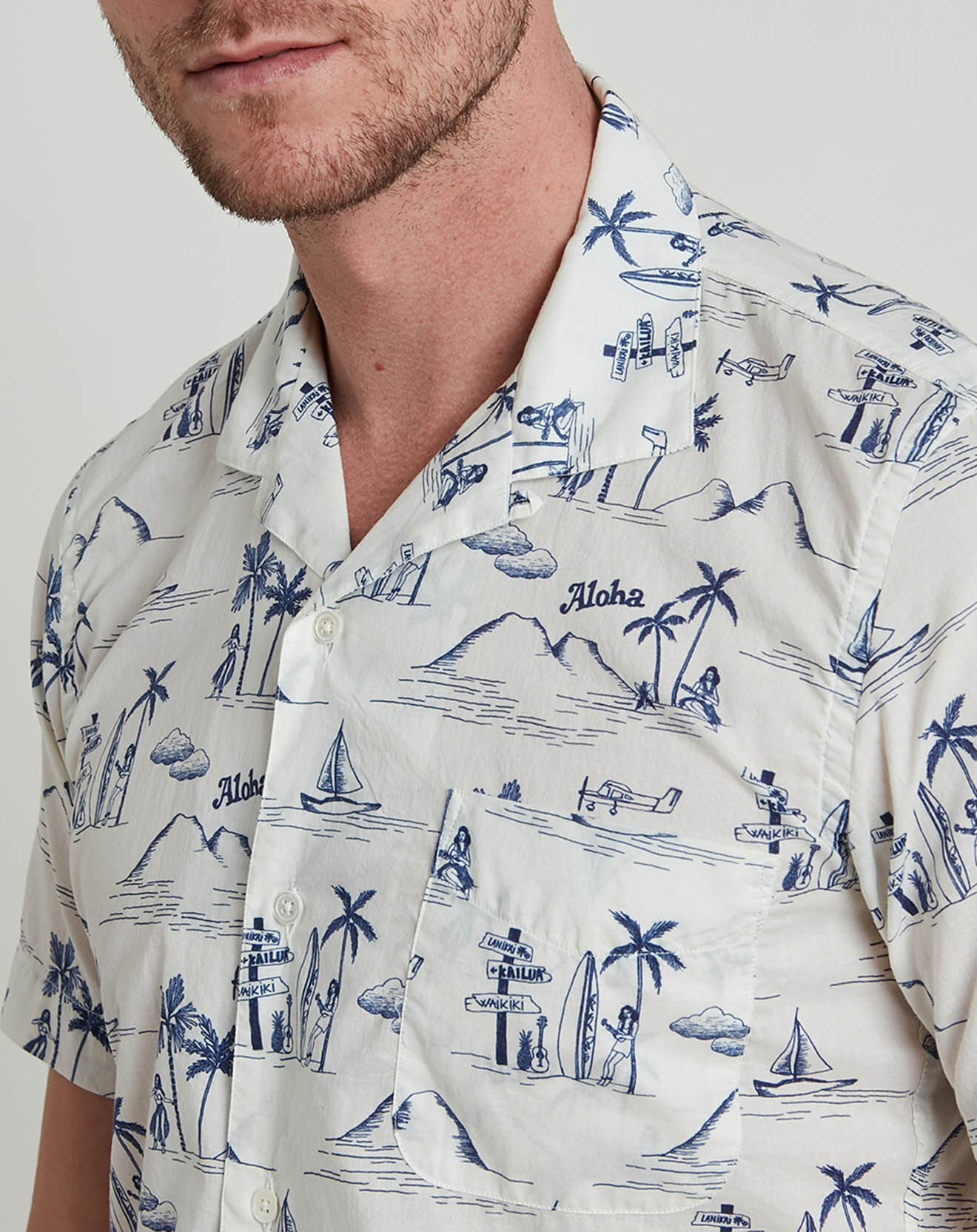 Hartford Chemise slim Slam Aloha imprimée bleu marine/blanc