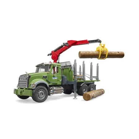 BRUDER® MACK Granite Holztransport;LKW, Ladekran,Greifer+3 Baumstämmen