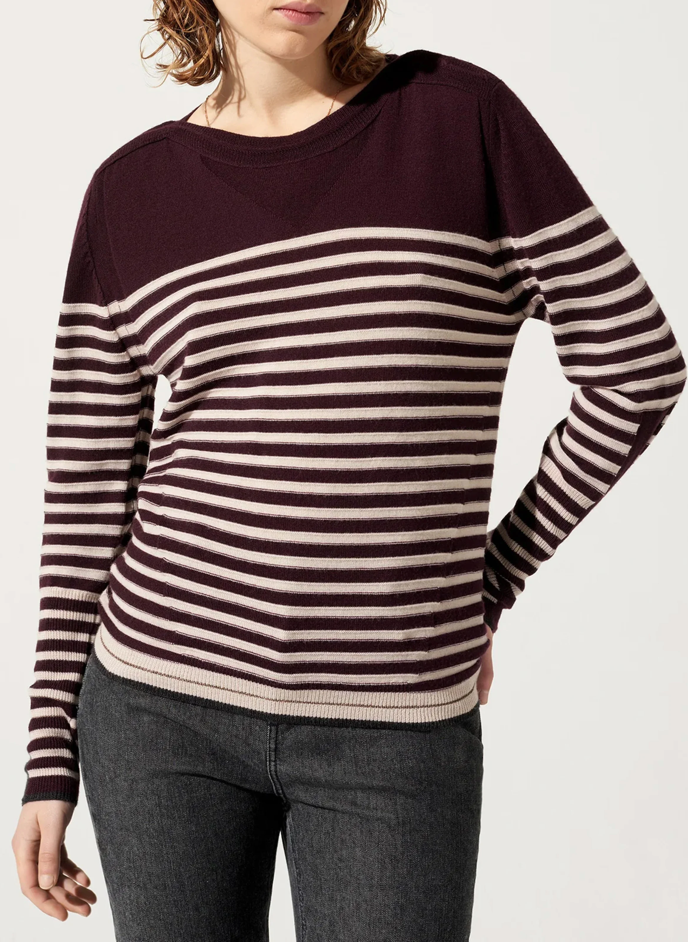 Pull marinière en laine mérinos | Violet