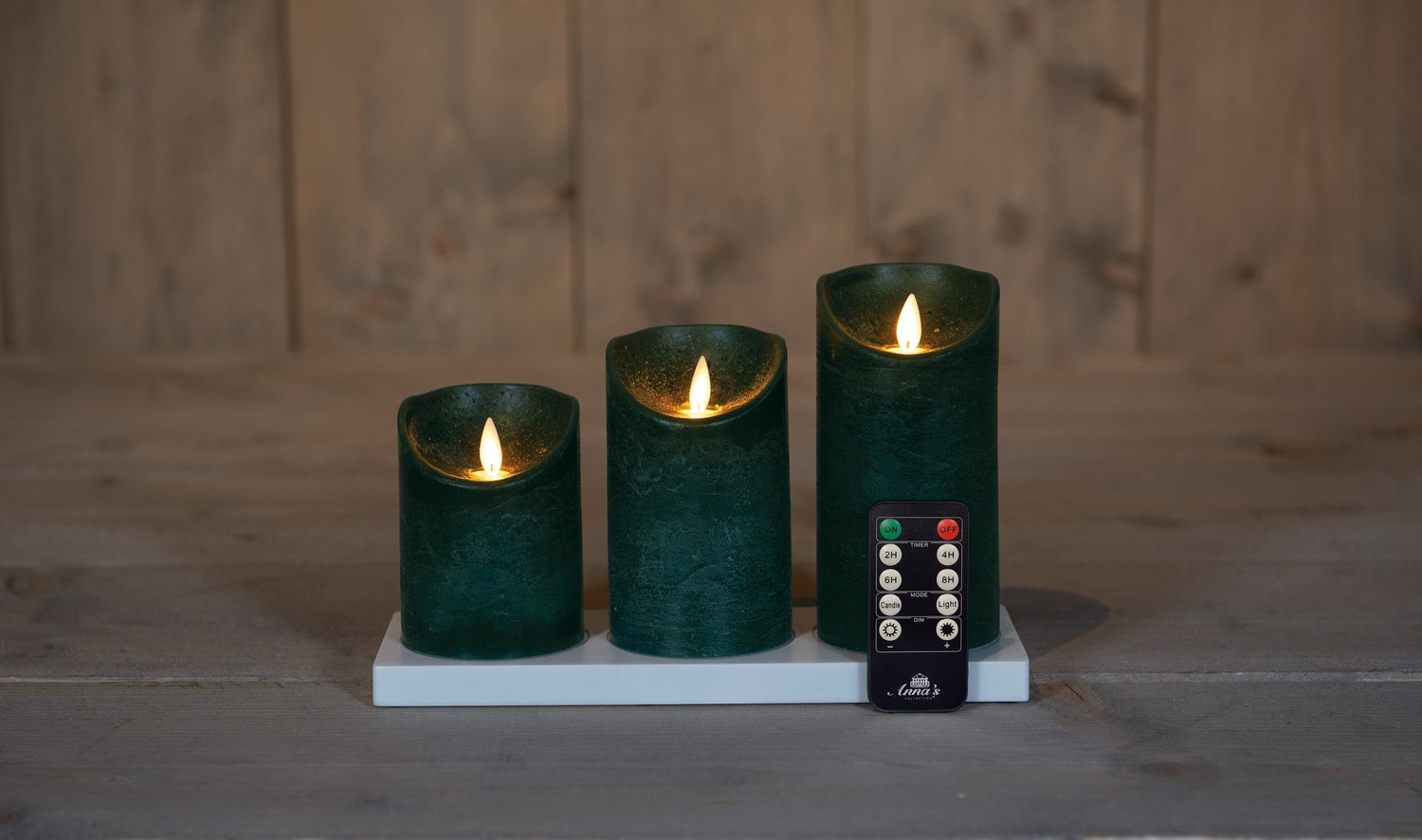Anna's Collection LED stompkaars met oplaadstation groen D 7,5 H 10 / 12,5 / 15 cm 3 stuks