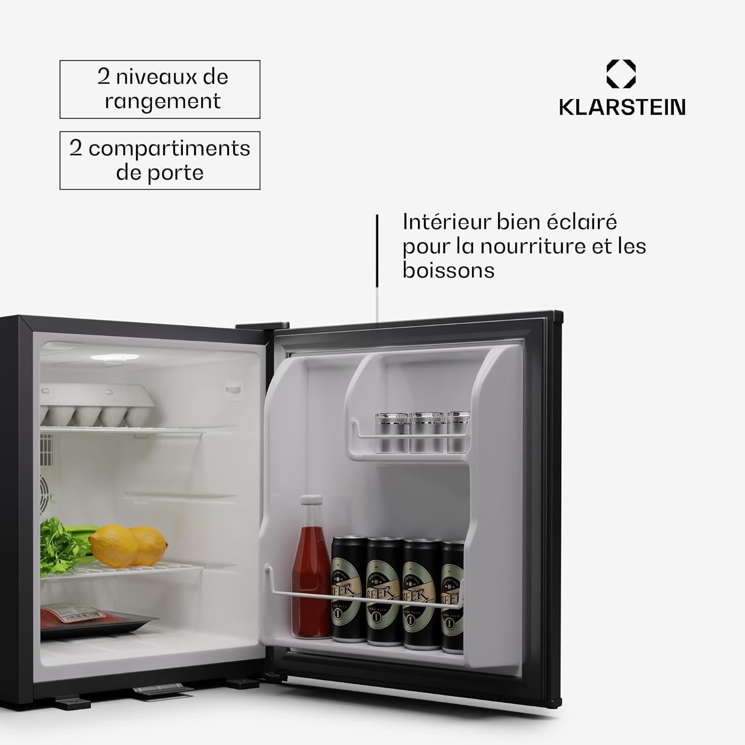 Klarstein Mini réfrigérateur et congélateur intérieur 44 L, réfrigérateur avec étagères réglables