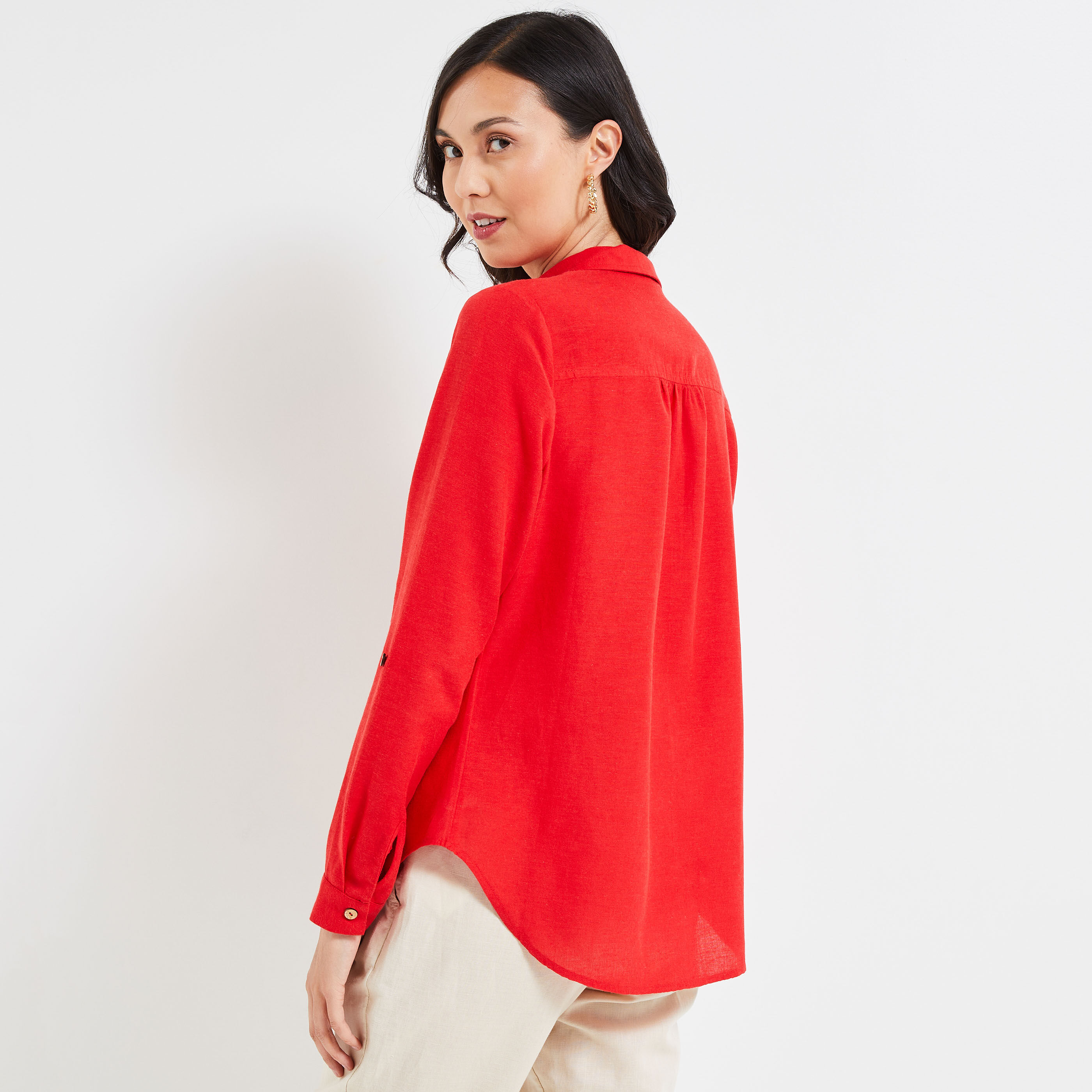 Chemise manches longues unie femme - ROUGE