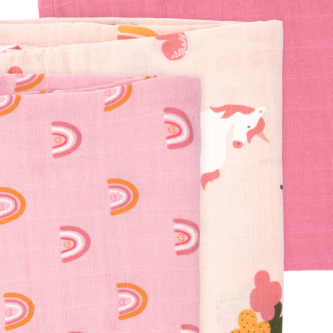 3 Musselintücher mit Allover-Muster rosa / pink