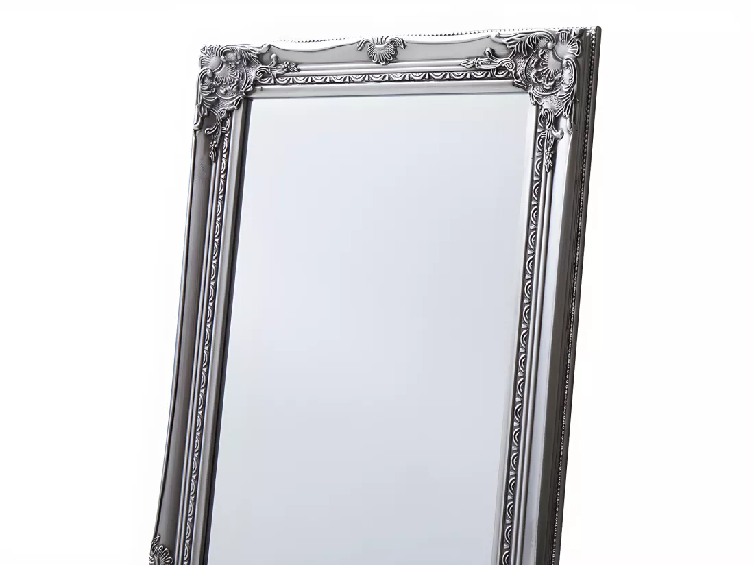 Miroir sur pied en bois d'eucalyptus avec moulures - L. 50 x H. 170 cm - Argenté - ELVIRE