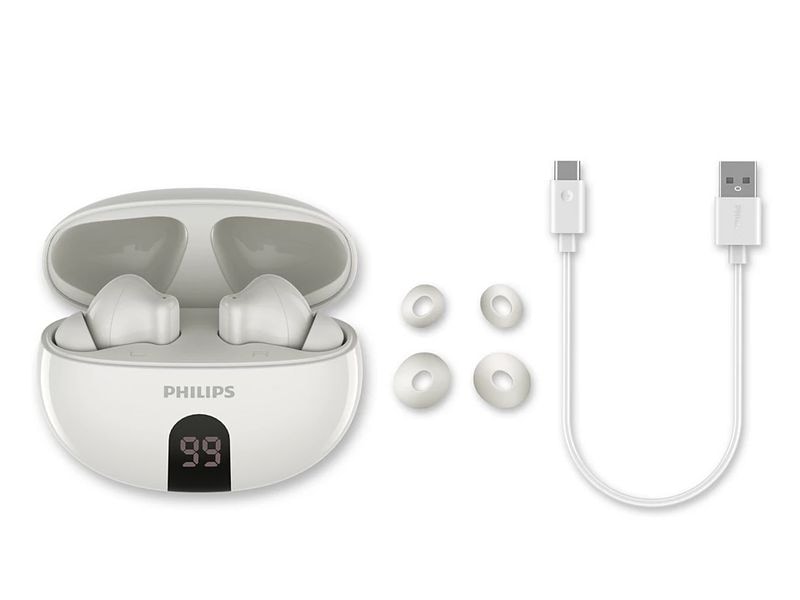 Philips True Wireless In-Ear-Kopfhörer TAT2520WT/00 Weiss Kabellose In-Ear-Kopfhörer mit Geräuschunterdrückung und langer Akkulaufzeit